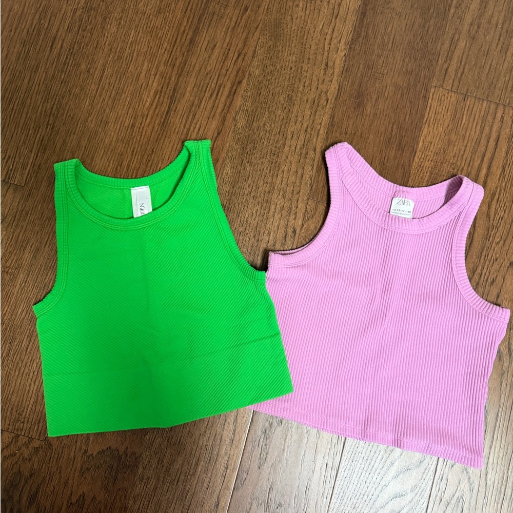 Zara Kids Vibrant Green and Soft Pink Tank Tops